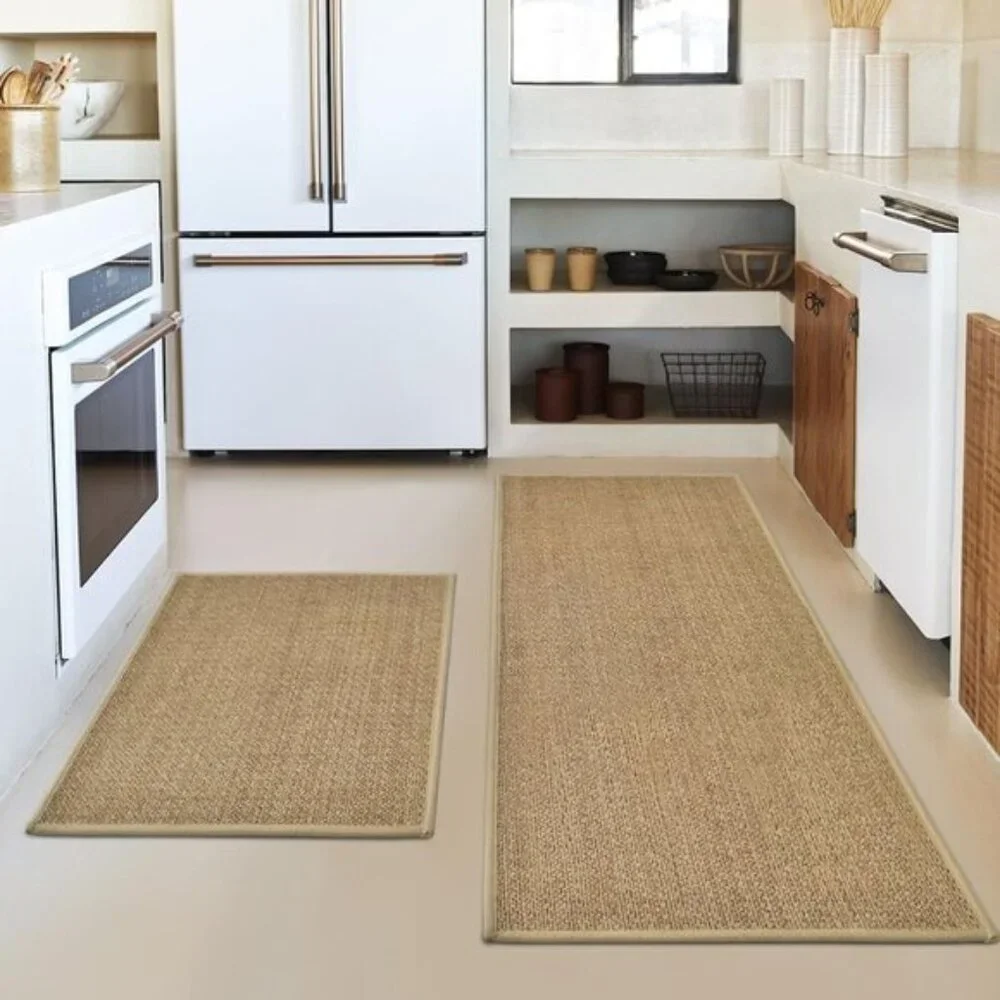 New Set of 2 Washable Non-Slip Kitchen Rugs, Absorbent Mats with Rubber Backing